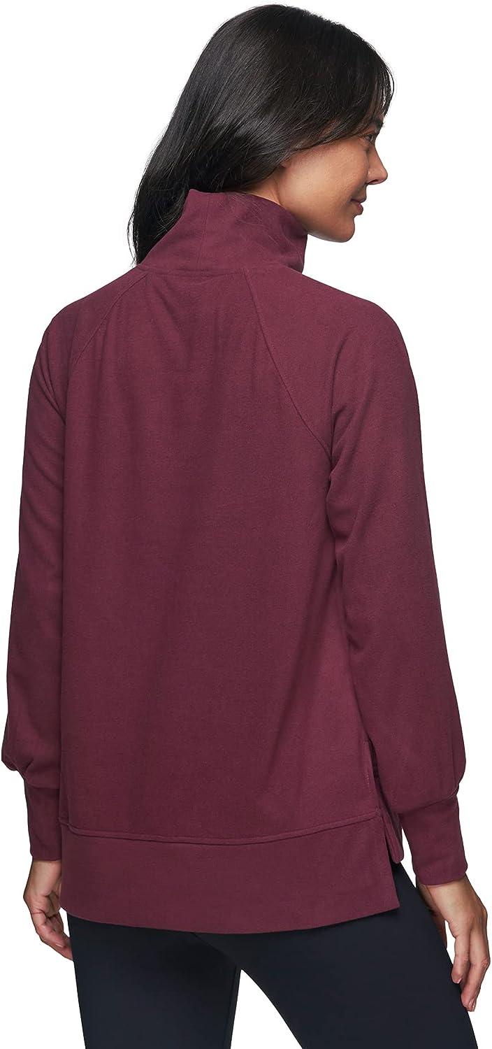 RBX Active Women's Soft Plush Fleece Cowl Neck Pullover Sweatshirt with  Pockets Small Plush Dark Maple