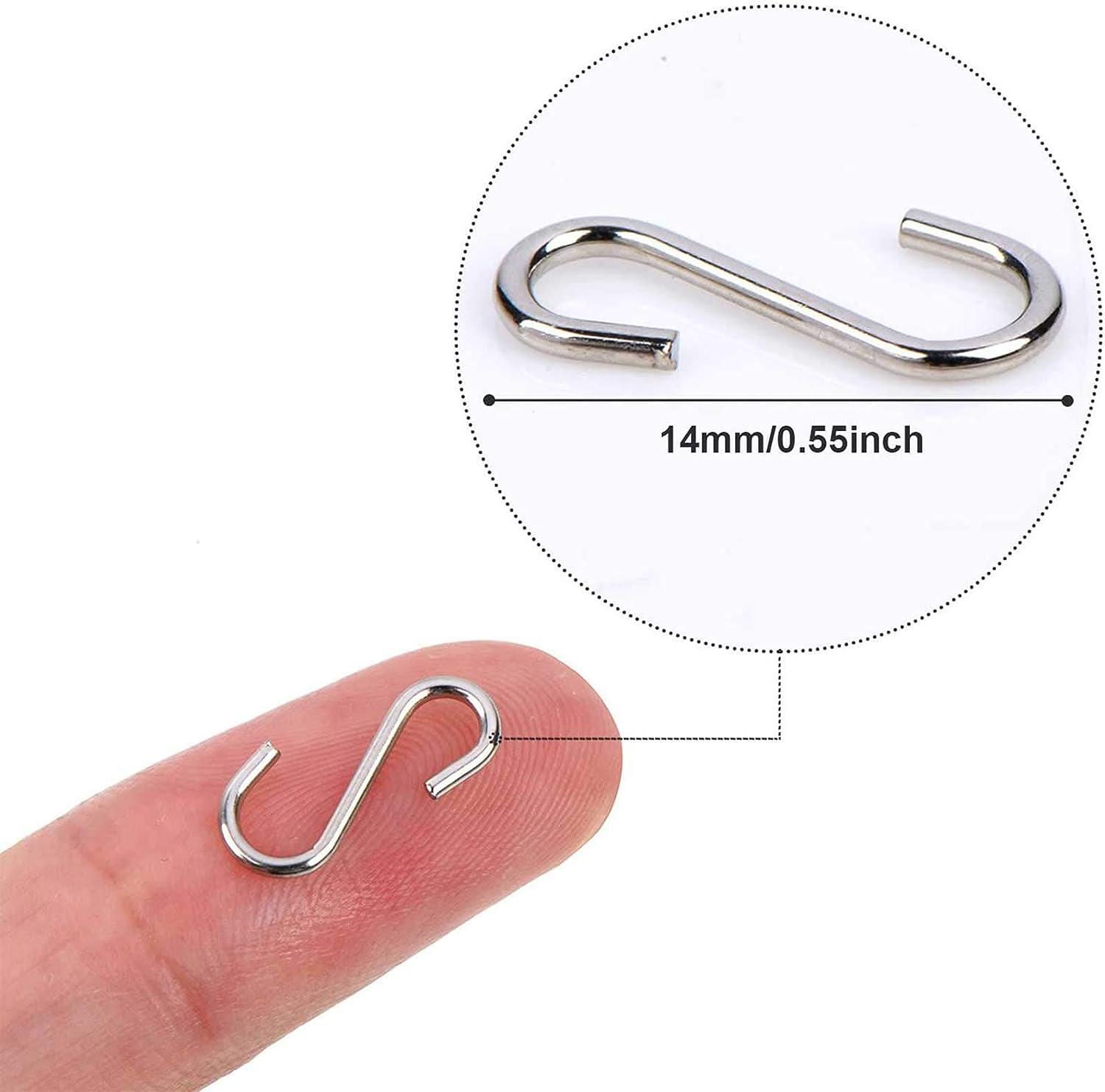 Shappy 100 Pieces 14 x 6 mm/ 0.55 x 0.24 Inch Mini S Hooks Connectors S-Shaped  Wire Hook with Storage Box for DIY Crafts Hanging Jewelry Key Chain Tags