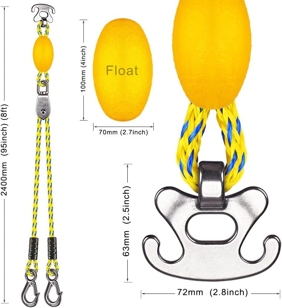 SELEWARE Innovative Heavy Duty Boat Tow Harness with 3 Permanent Antirust  SUS304 Stainless Steel 360° Swivel Hook Fit for Larger Boats and Pontoons