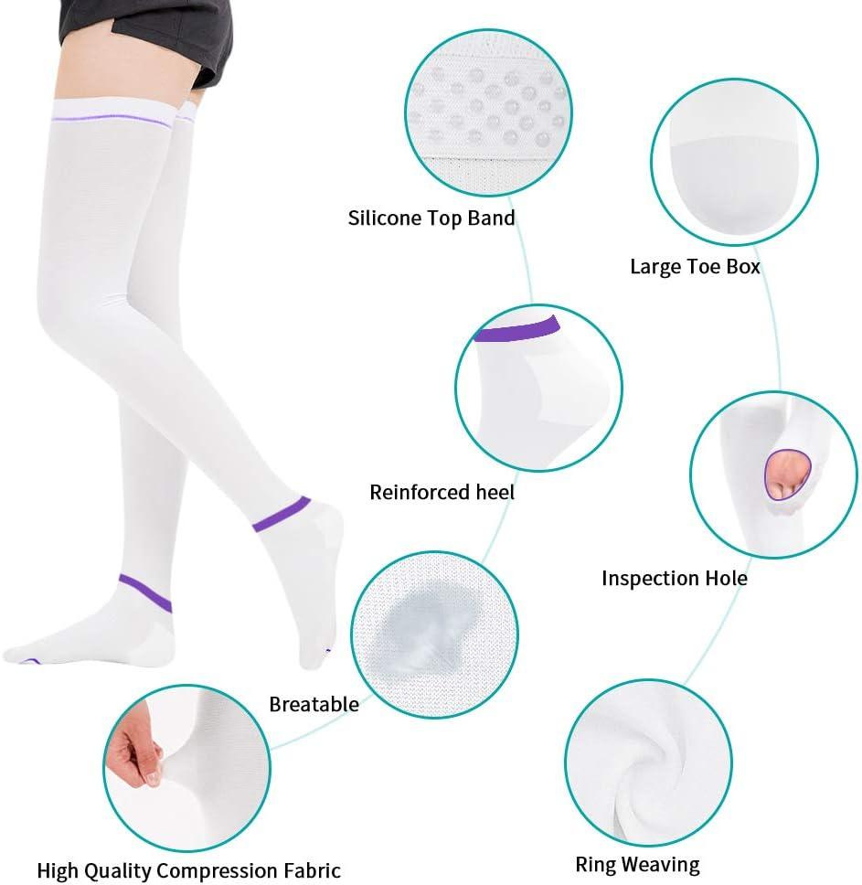 T.E.D. Anti Embolism Stockings Thigh High Knee High for Women Men 15-20  mmHg Compression TED Hose with Inspect Toe Hole 1-thigh High White XL