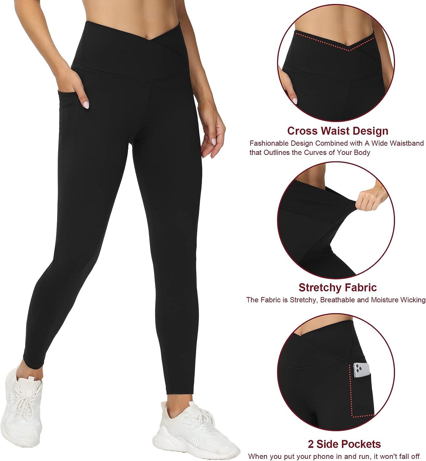THE GYM PEOPLE Womens V Cross Waist Workout Leggings with Tummy Control and  Pockets