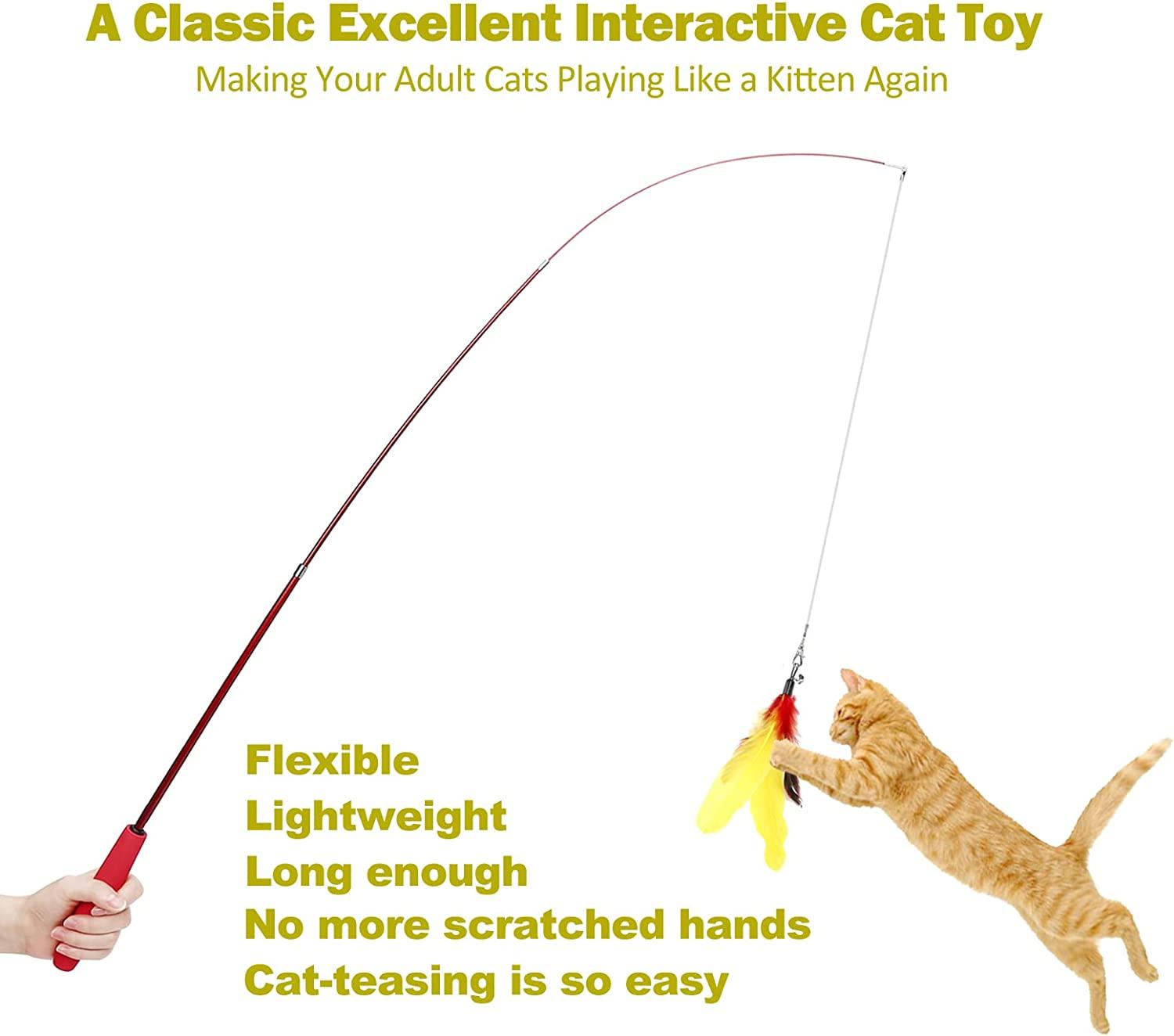Retractable Cat Teaser Wand Toy Interactive Fishing Rod with