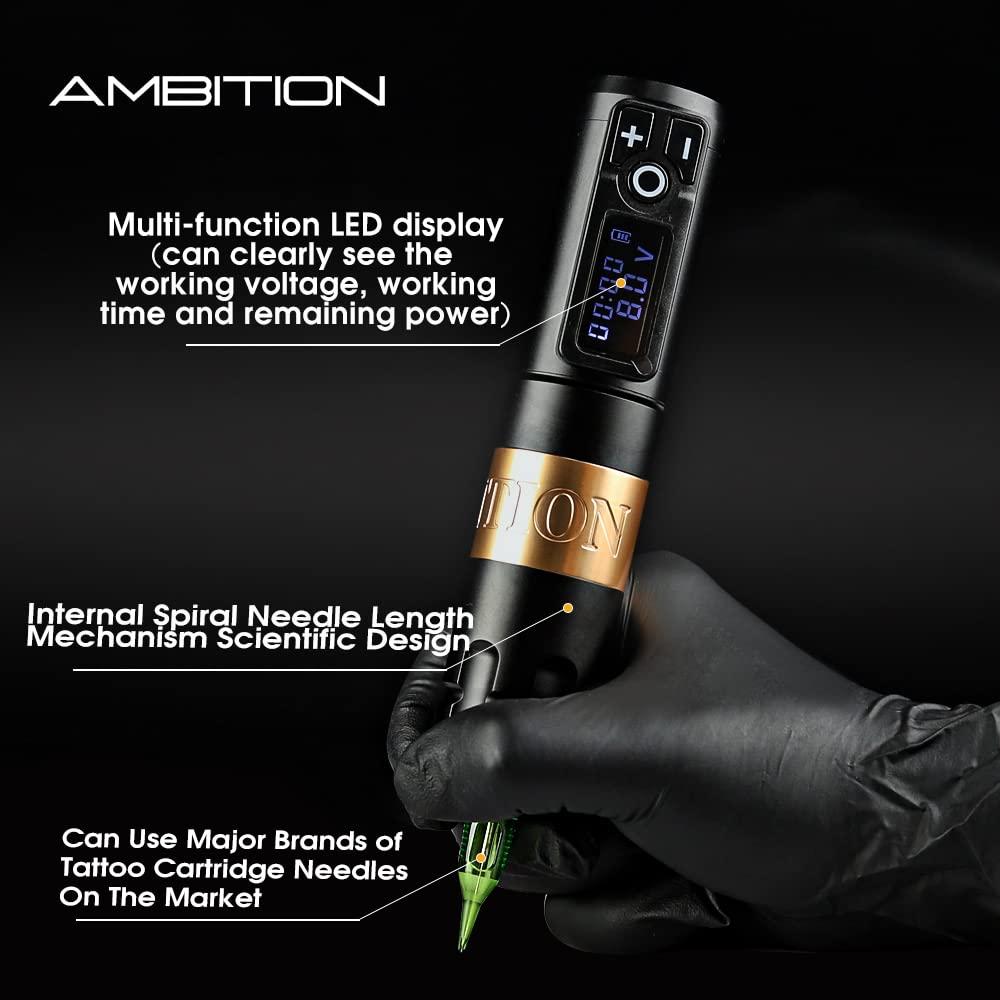 Ambition Soldier Rotary Battery Pen Tattoo Cartridge Machine with 2400mAh  Wireless Power Japan Coreless Motor Digital LED Display Tattoo Equipment  Supply for Professionals and Beginners Tattoo Artists Gold