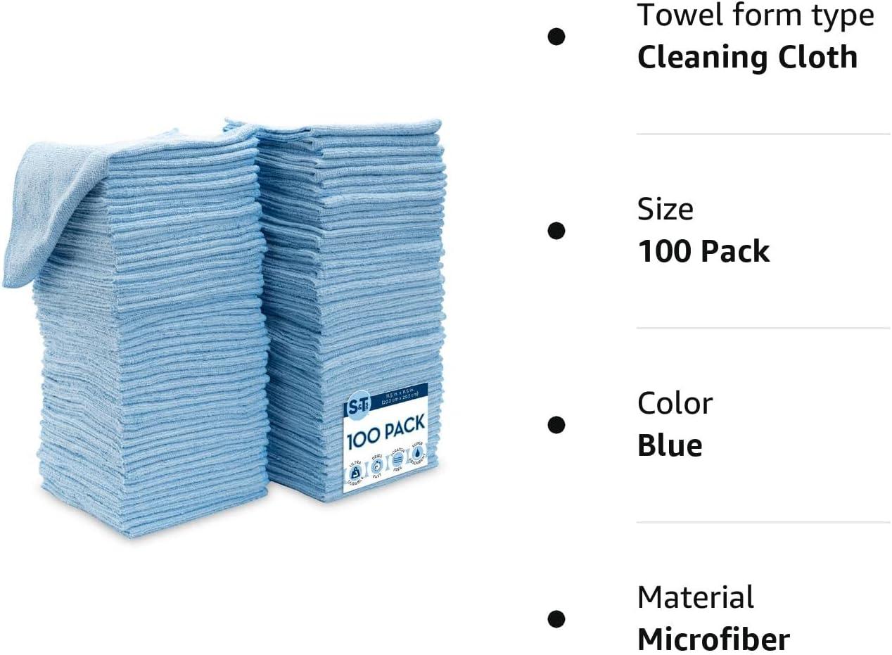 S&T INC. Microfiber Cleaning Cloths Reusable and Lint-Free Towels for Home,  Kitchen and Auto, 11.5 x 11.5, 25 Pack, Light Blue 