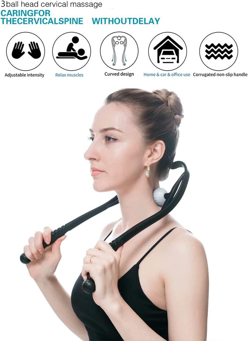 Lyanxinlei Neck Massager Handheld Shiatsu Deep Tissue Dual Trigger Point  Shoulder Massage Tool with Balls for Self Muscle Tension Relief &Scalp  Massager Extra Gift (2Pack) Black