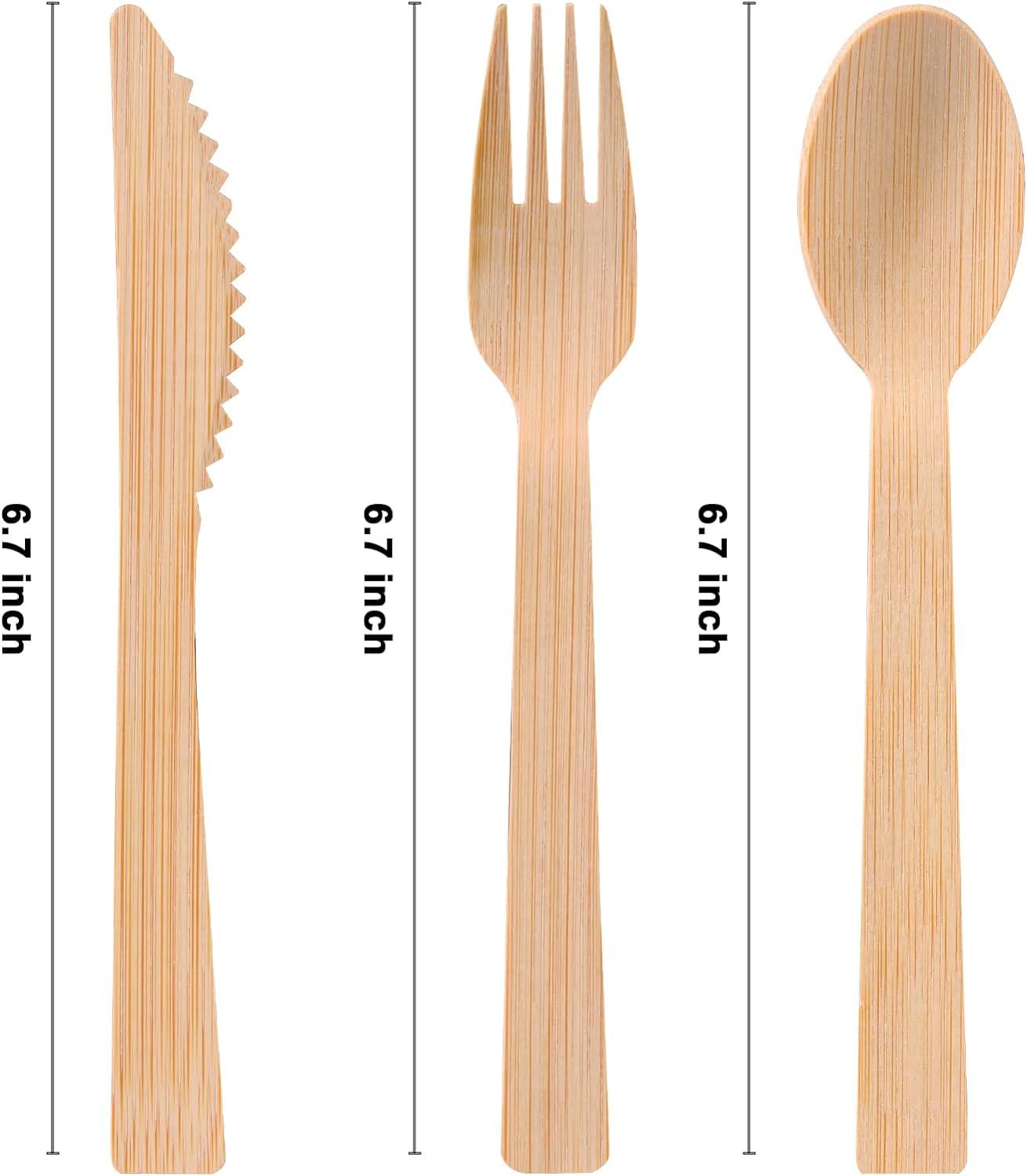 Bamboo Utensils Cutlery Set - 6 Knives, 6 Forks, 6 Spoons