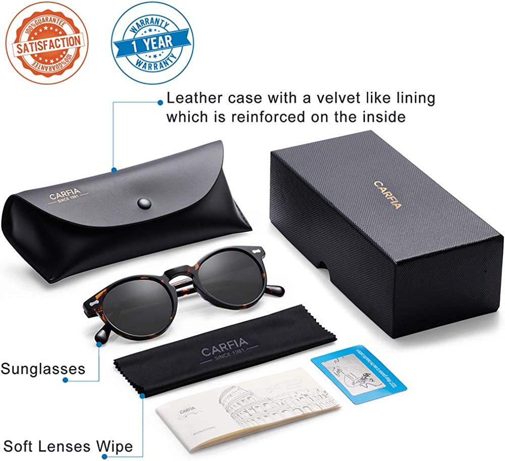 Carfia Vintage Polarized Sunglasses for Men UV400 Protection Retro Fashion  Eyewear Hand-crafted Acetate Frame CA5288L R2: Grey Lens Tortoise Frame