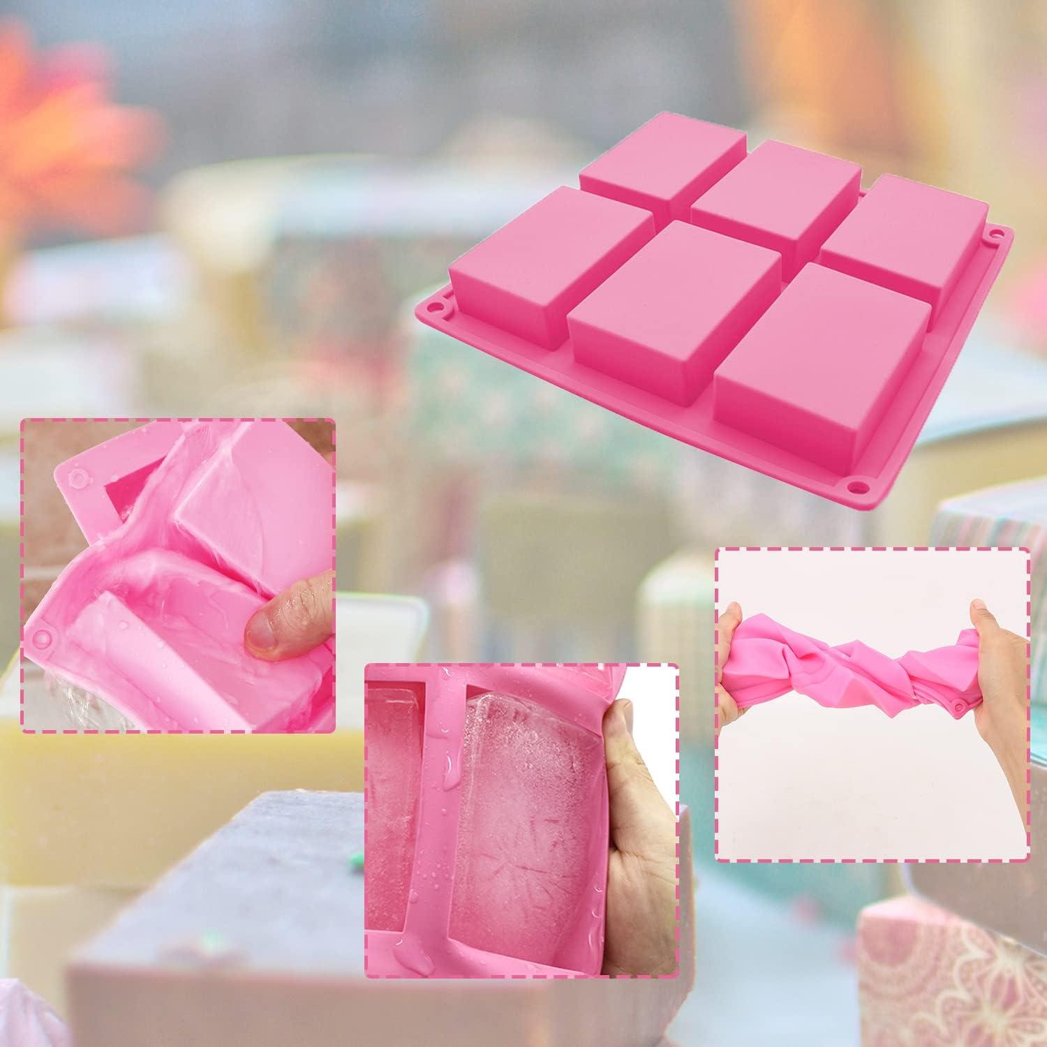 6 Cavity in Stock Pink DIY Hand Made Silicone Square Soap Mold for