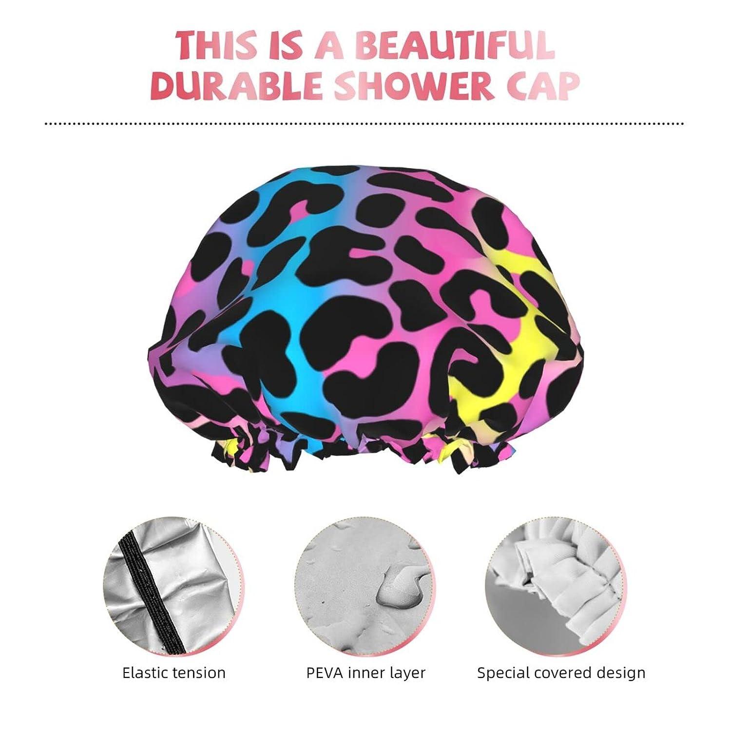 Leopard Print Cheetah Animal Skin Shower Cap for Women Reusable Double ...
