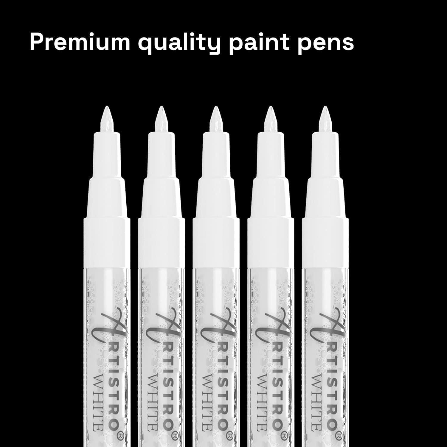 ARTISTRO White Paint Pen for Rock Painting Stone Ceramic Glass Wood Tire  Fabric Metal Canvas. Set of 5 Acrylic Paint White Marker Water-based  Extra-fine Tip 5 White Extra-Fine