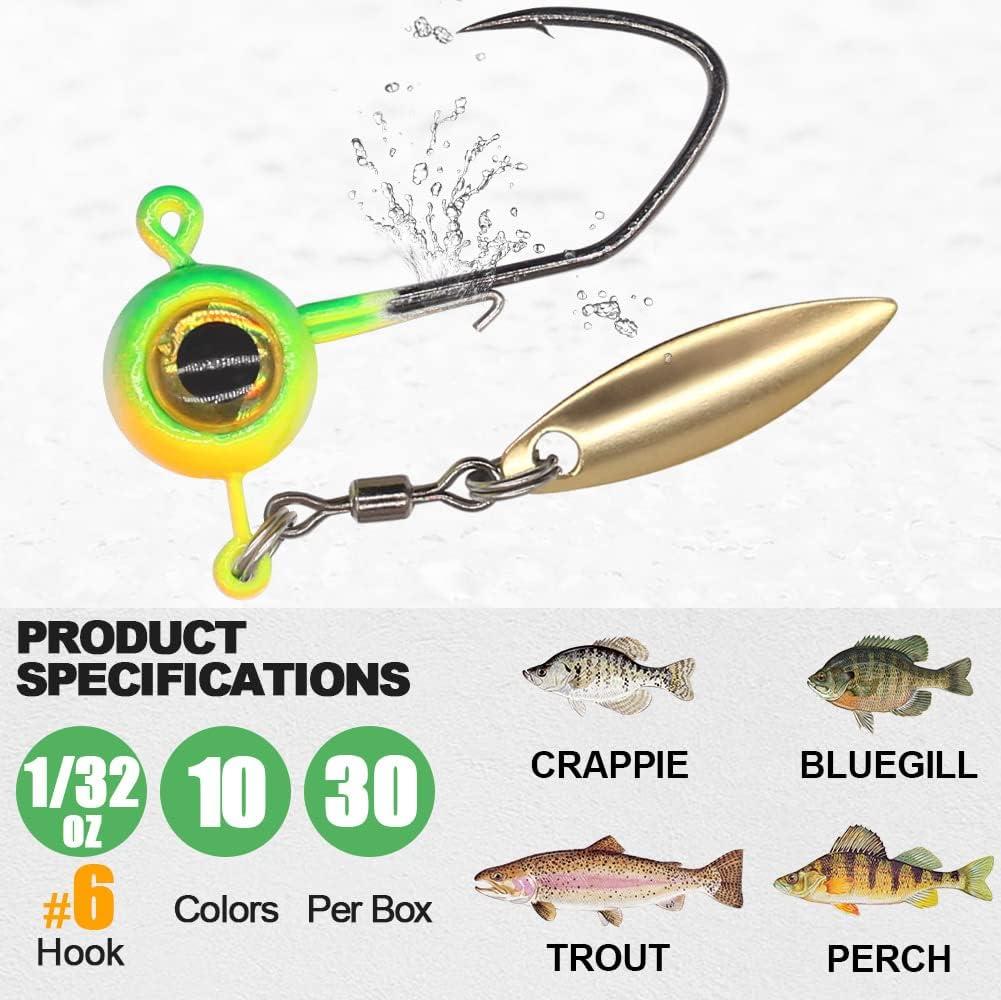 Fishing Jig Heads 16 Pcs , Underspin Jig Heads with Spinner, Bladed Jig  Head for Crappie, Panfish and More.