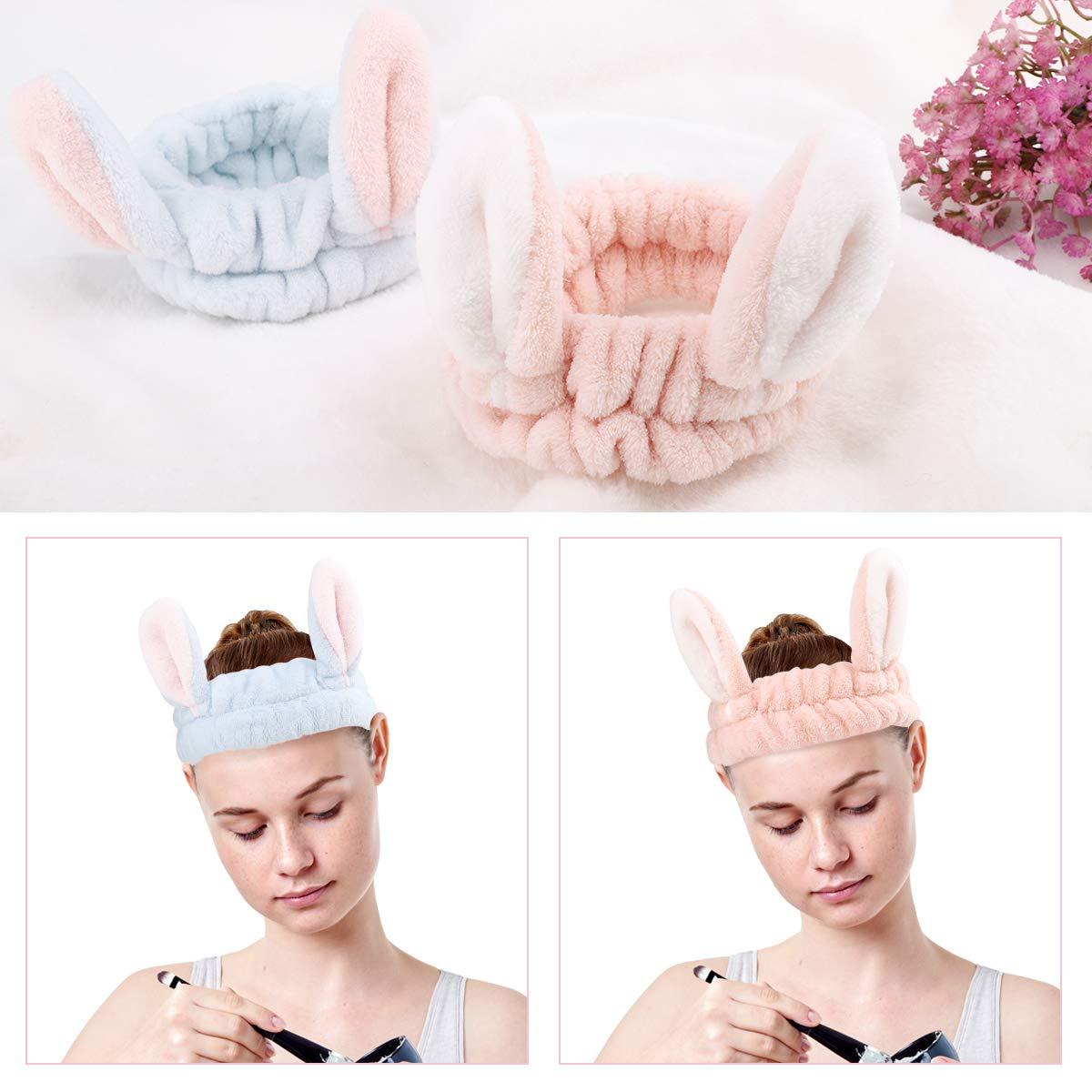 Luxspire 2 PACK Wash Headband, Bunny SPA Skin Care Hairlace, Soft