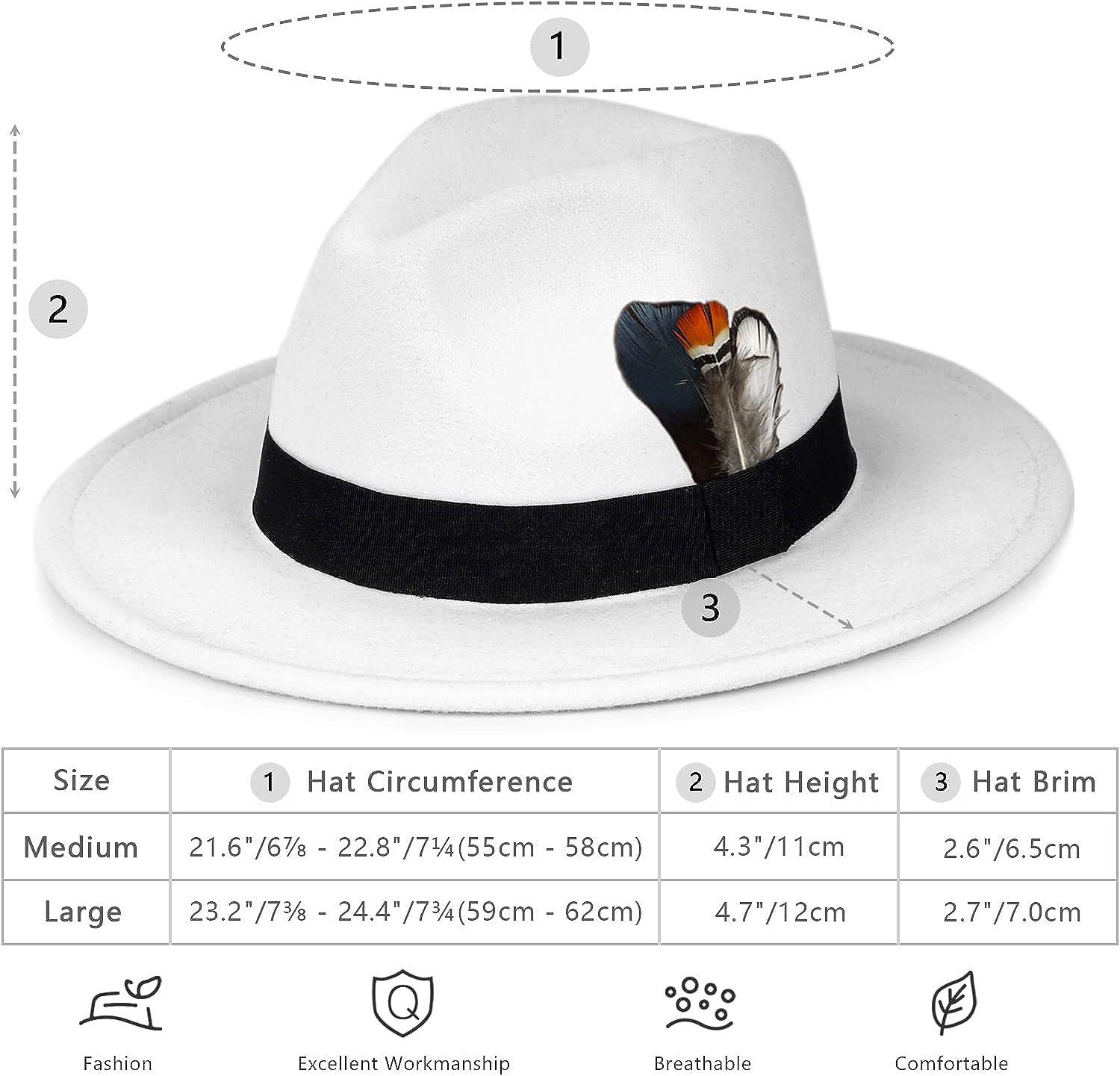 FADACHY Classic Fedora Hats for Men & Women Wide Brim Felt Hat Panama Dress Fedora  Hat Large A-white