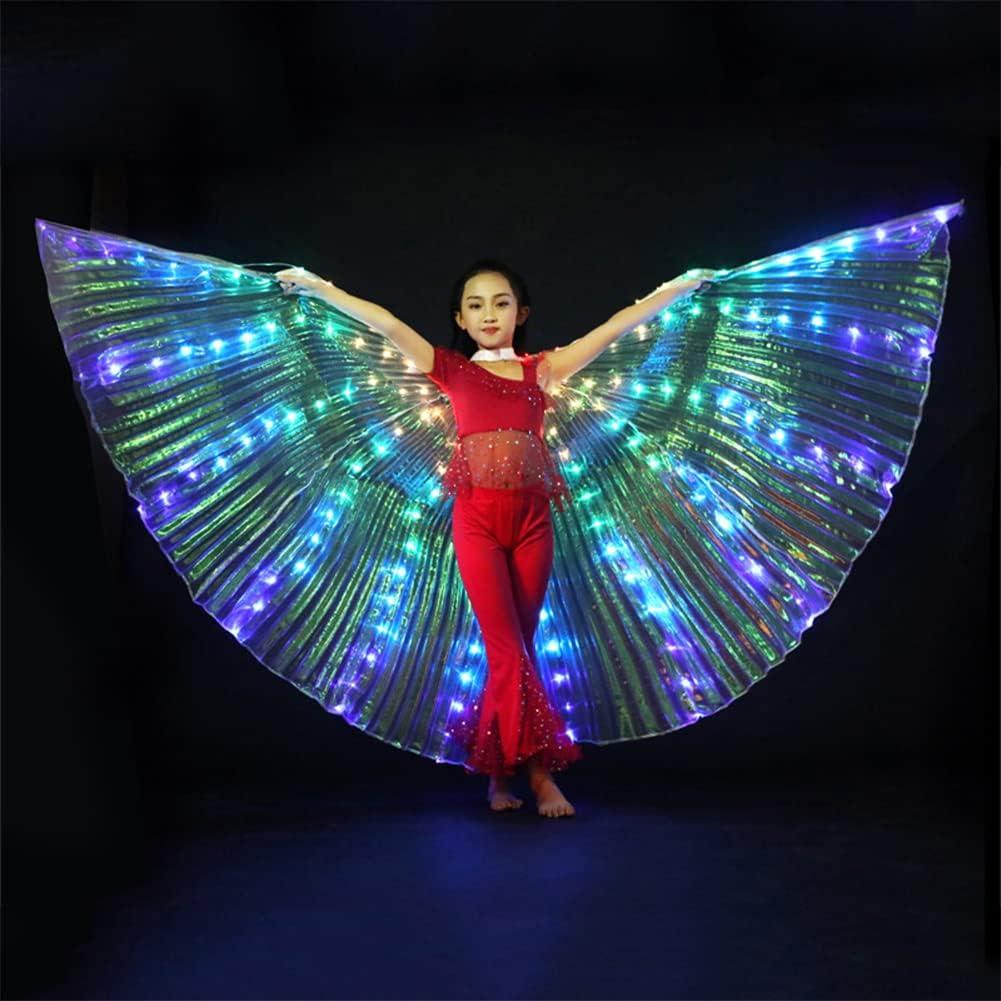 EMVANV LED Lights Belly Dance Wing - Light up Isis Wings for Child,  Bellydance Glow Angel Dance Wings with Telescopic Stick, Performance  Clothing for Carnival, Stage, Halloween, Christmas Colorful