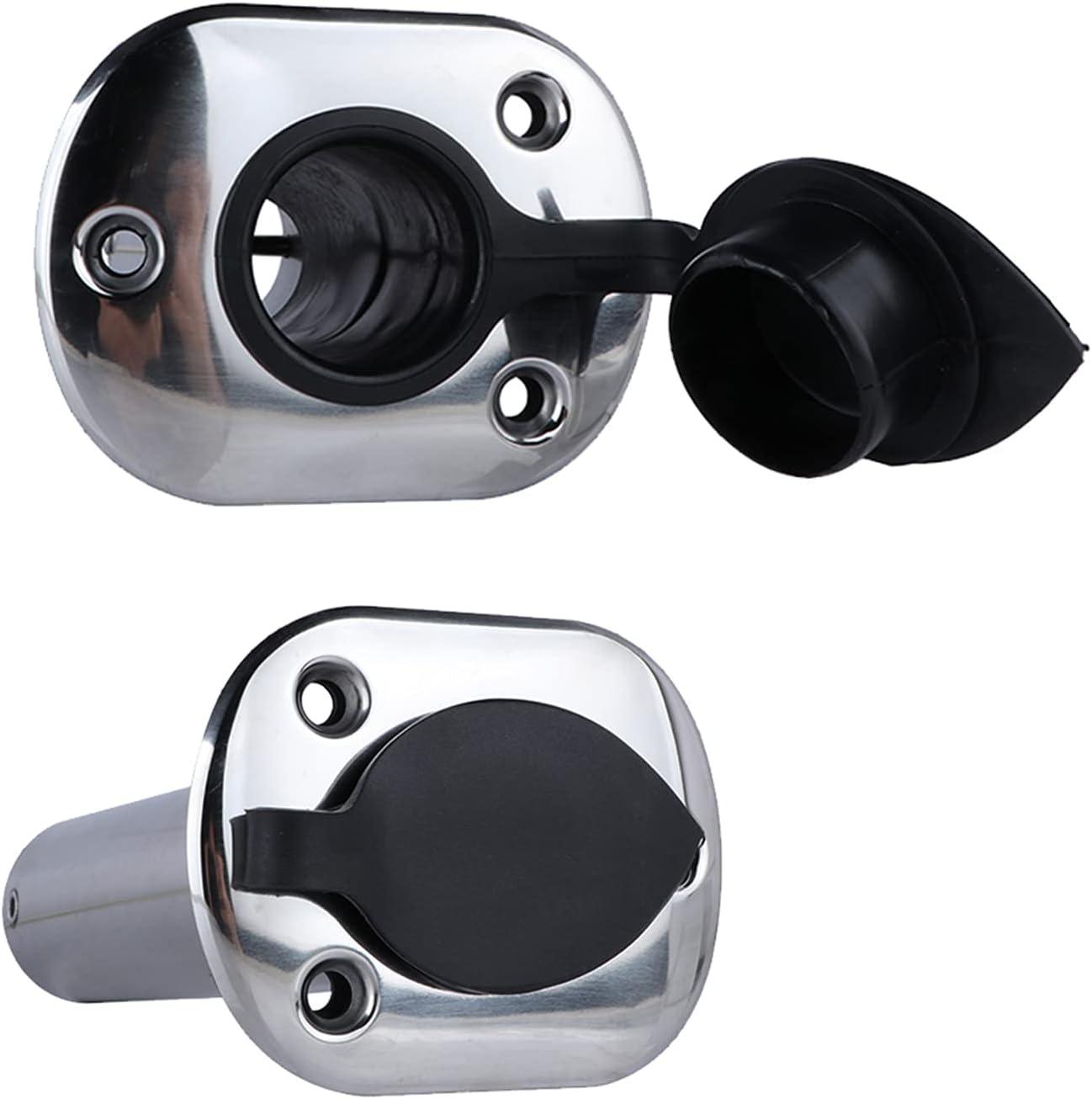  ISURE MARINE 2PCS Boat Stainless Steel Polished Fishing Rod  Holder Flush Mount 15 Degree Casting Flange with Rubber Cap, Liner, Gasket  PVC Cap and Inner Tube for Marine Yacht Kayak 