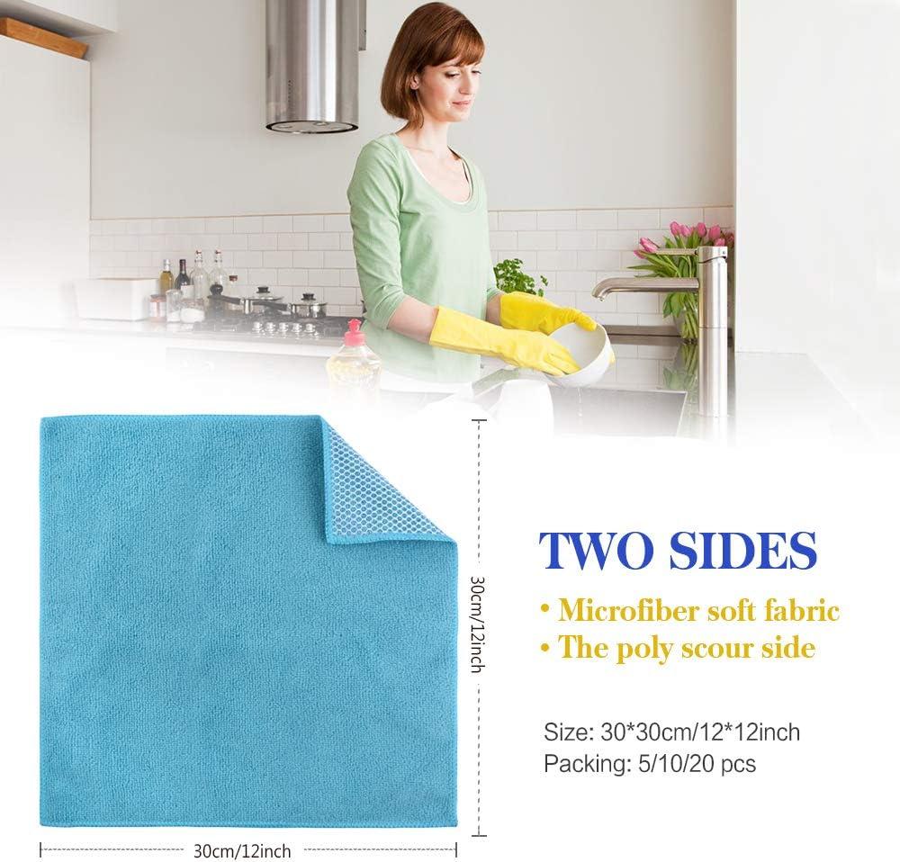 S&T Inc. Microfiber Dish Cloths for Washing Dishes, Microfiber Cleaning Cloths for Kitchen Cleaning with Poly Scour Scrubbing Side, Grey, 12 inch x