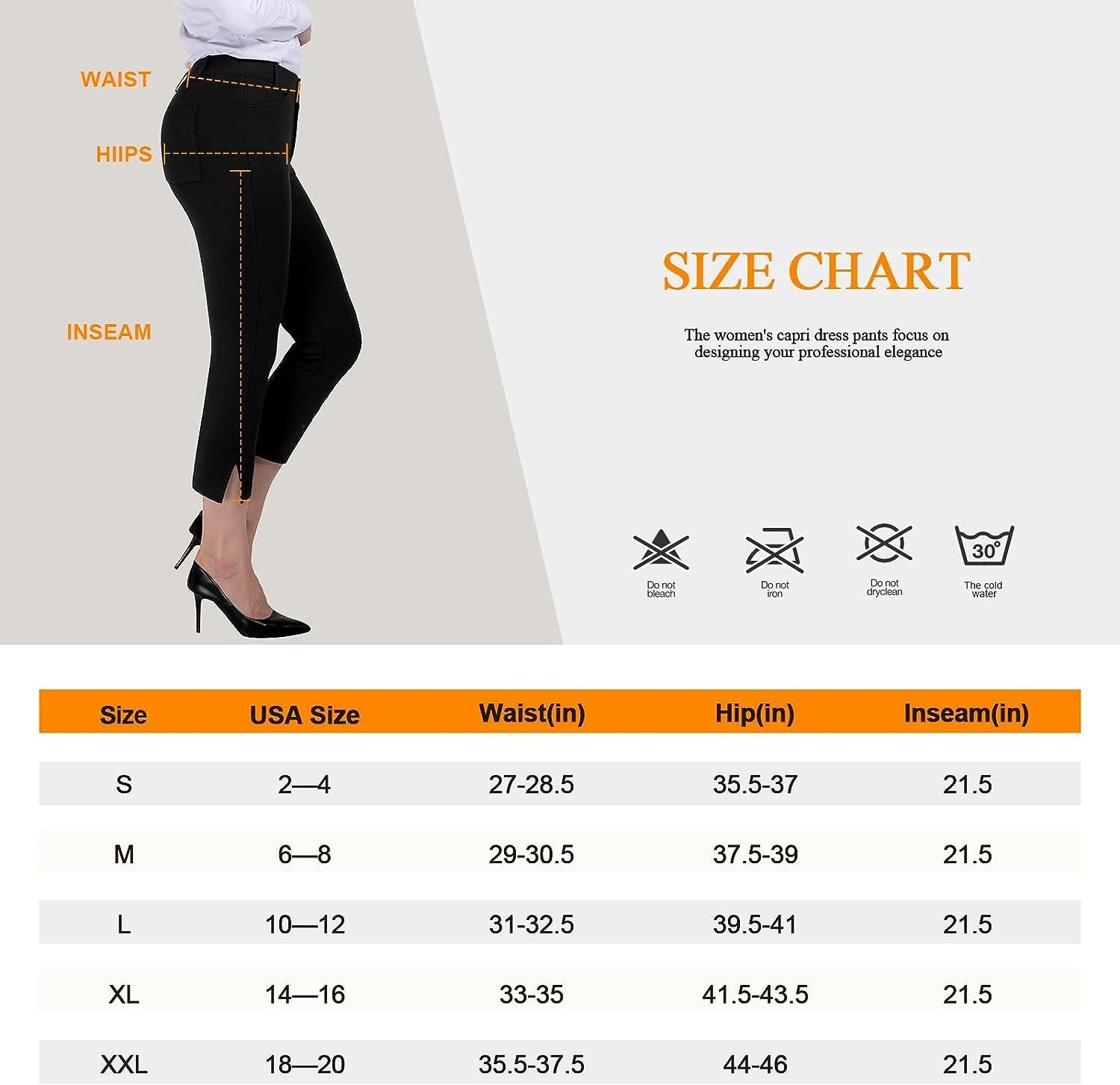 PUWEER Capri Pants for Women Dressy Business Casual Stretchy Slim Straight  Womens Dress Pants with Pockets Black Large