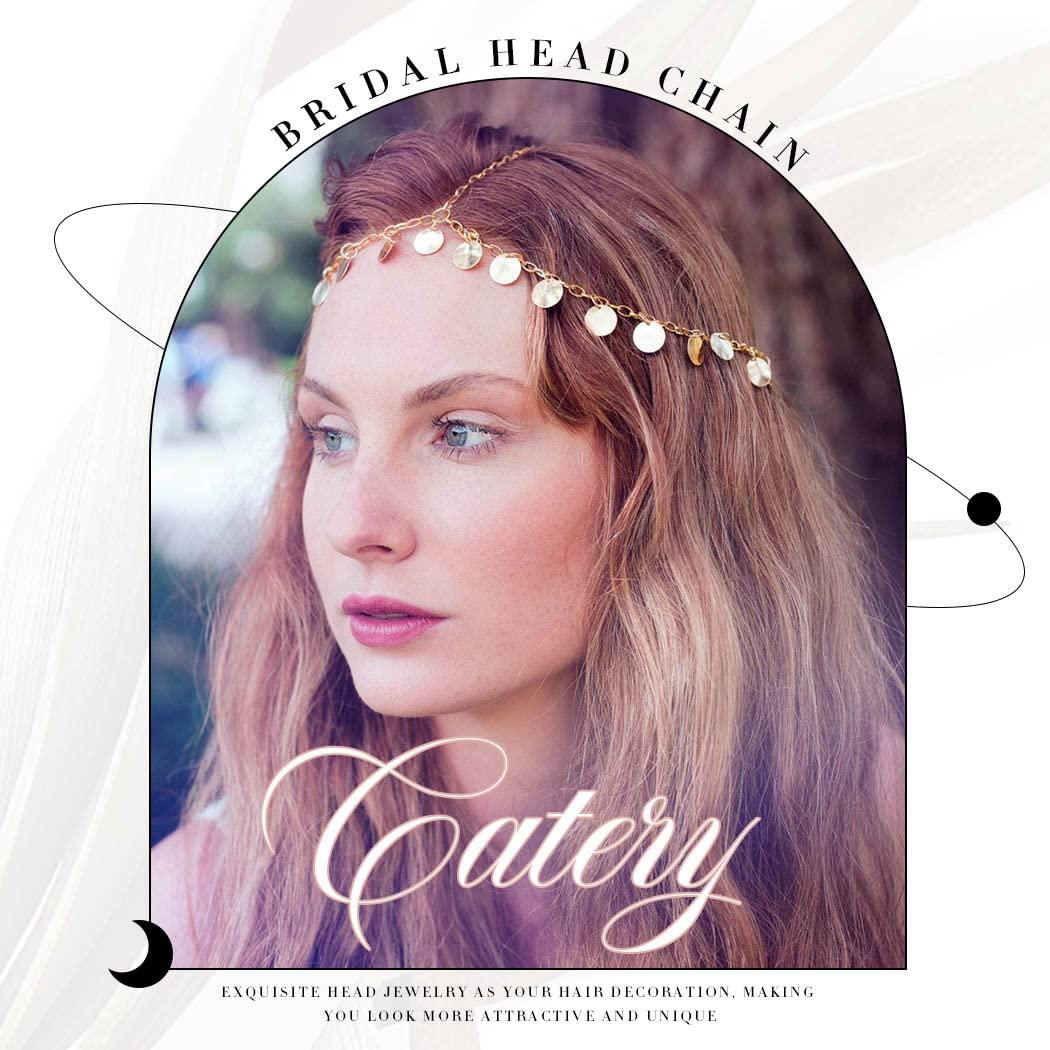 Catery Head Chain Jewelry Gold Sequins Bohemian Hair Chain Gypsy
