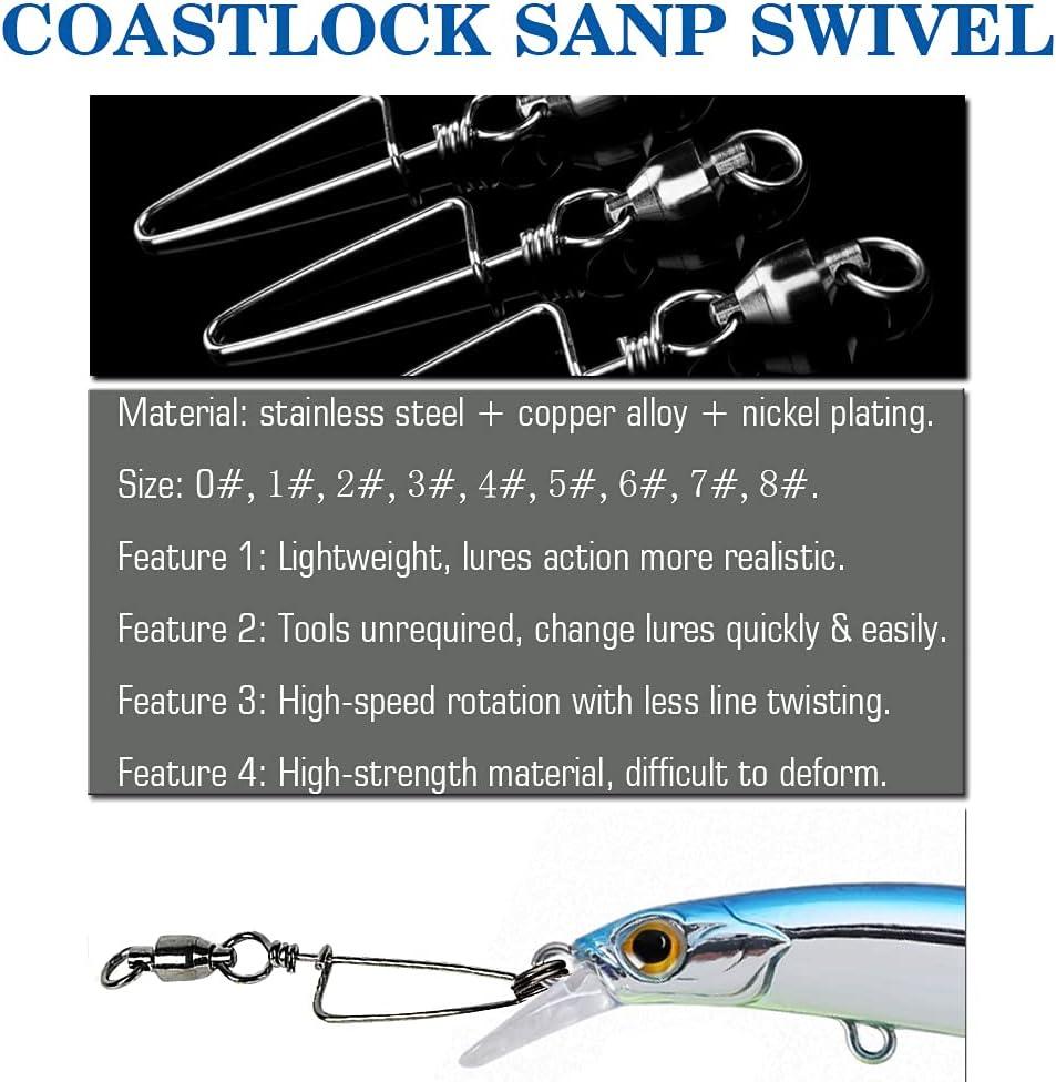 AMYSPORTS Saltwater Connector Fishing Snap Swivel High Strength Snaps  Swivel Freshwater Ball Bearing Fishing Swivels Stainless Steel Corrosion  Resistant Black Nickel Size 2+2 (48lb) 25 pcs
