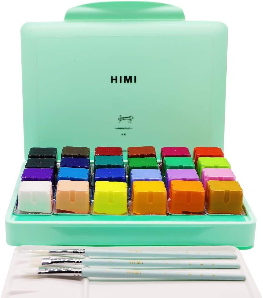 HIMI Gouache Paint Set, 24 Colors Jelly Paint Set with Jelly Cup in  Portable Case with Portable Palette, 24 Vibrant Color for Artists,  Students