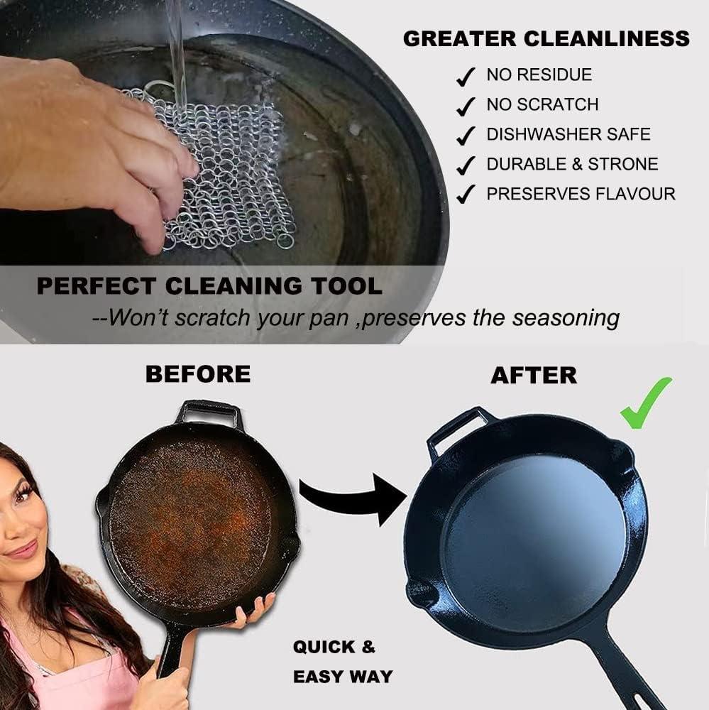 Stainless Steel Chainmail Scrubber Cast Iron Cleaner for Skillet, Wok, Pan  Kitchen Household Chain Scrubber Cleaning Brush