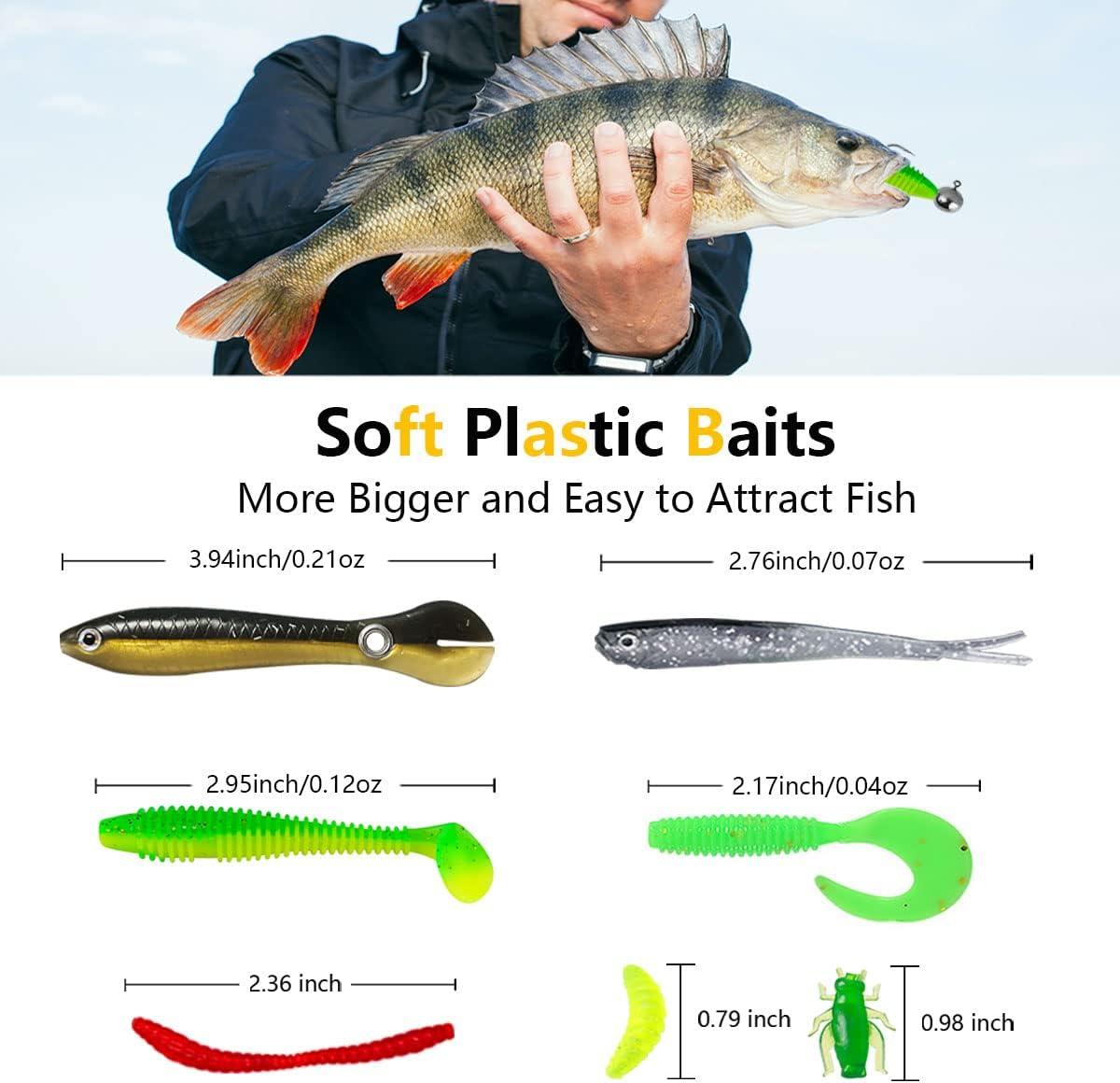 Jig silicone fishing lures in plastic tackle lure box. Silicone