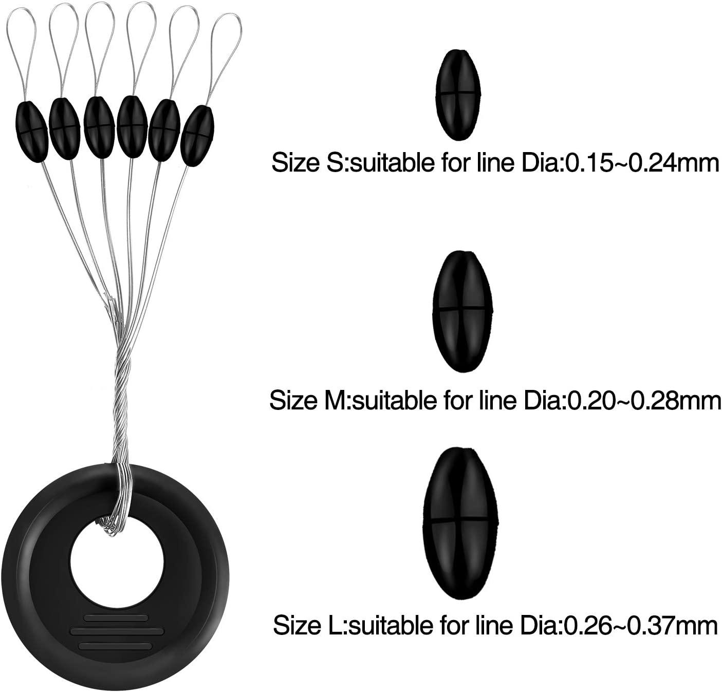 Outus 1200 Pieces Fishing Rubber Bobber Beads Stopper 6 in 1 Black Float  Sinker Stops Medium Oval Shape