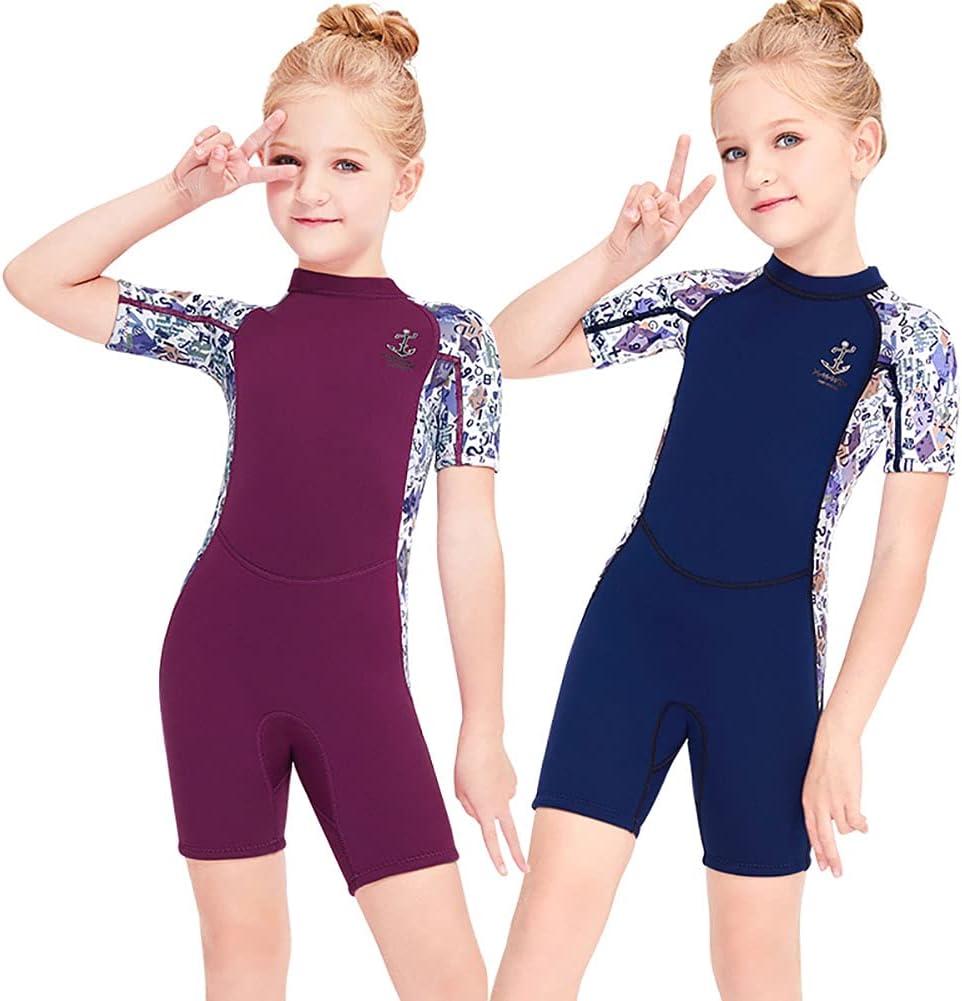 Neoprene Wetsuit Kids Girls Boys Toddler Shorty Thermal Swimsuit 2.5MM  Scuba Suit for Teen Youth, One Piece Short Sleeve Child Diving Suits Warm  Surf Suit Protection for Snorkeling Beach Water Sports Girl
