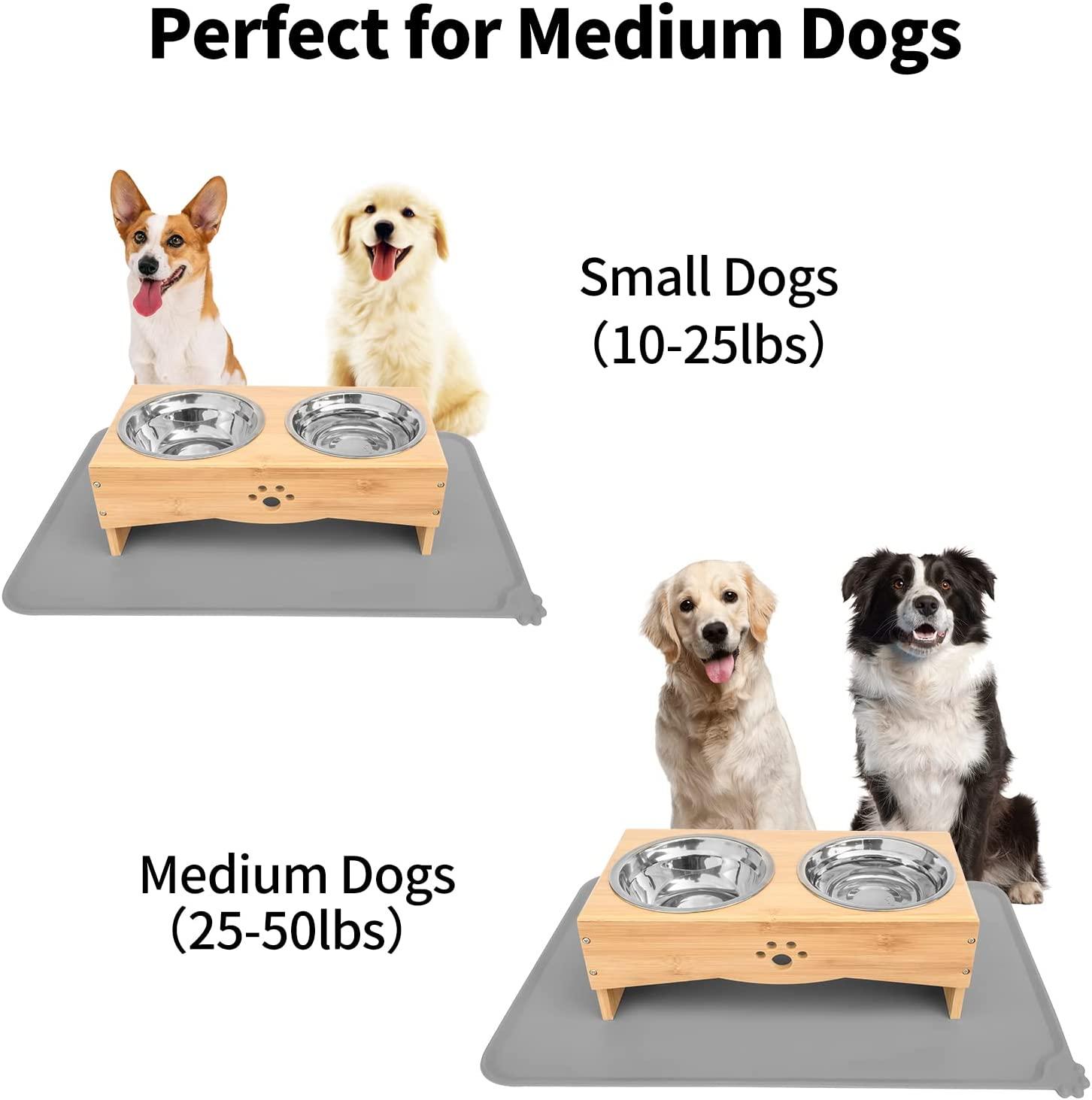 Dog Bowl Stand for Medium Sized Dogs - Adjustable Width, Height 12-inch -  Elevate, Raise Pet Water, Food Dishes - Bamboo Holder Only