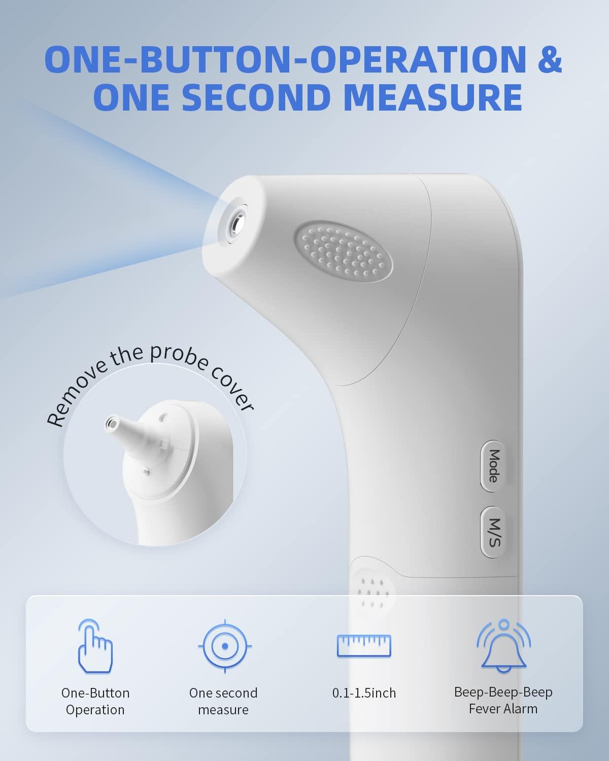 Contactless Digital Forehead Thermometer, Fast 1 Second Readings for Body  or Object Temperature, Backlit Display, Fever Alarm Beep and Color, Memory