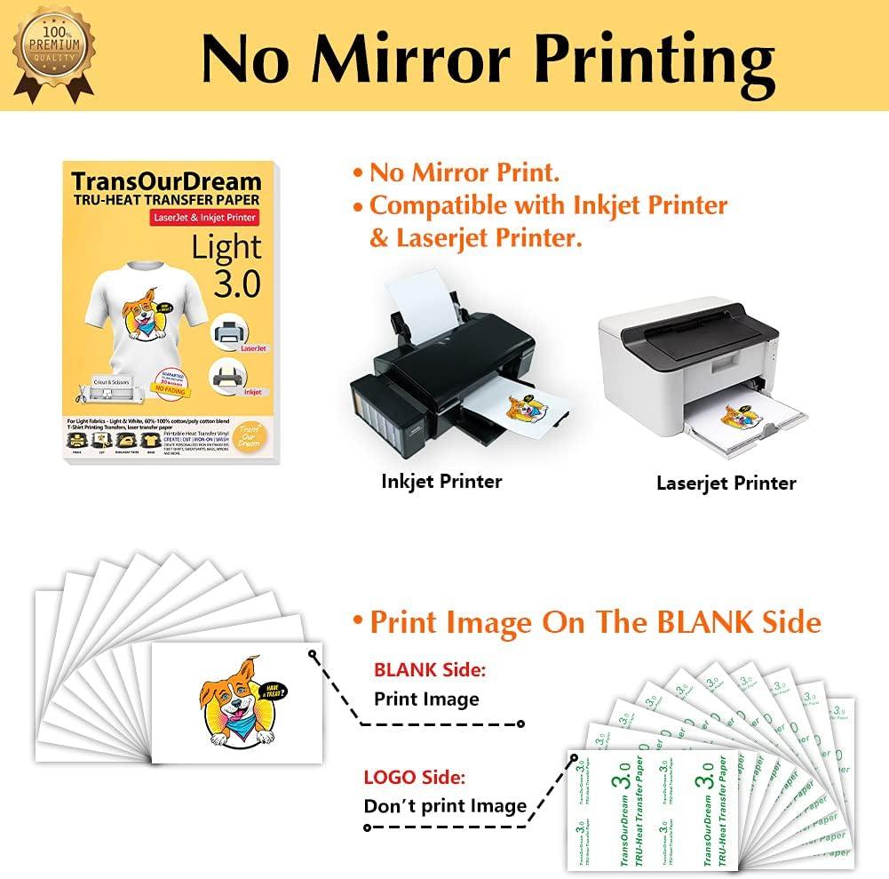 Heat Transfer Paper Iron on Transfer Paper Inkjet Laser Printer T-Shirt  Printing