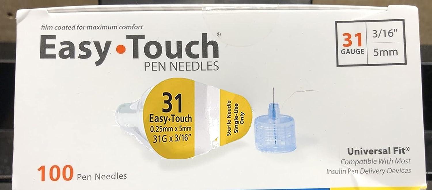  Easy Touch Insulin Pen Needles 31G, 3/16-Inch (5mm), Box of 100  : Health & Household