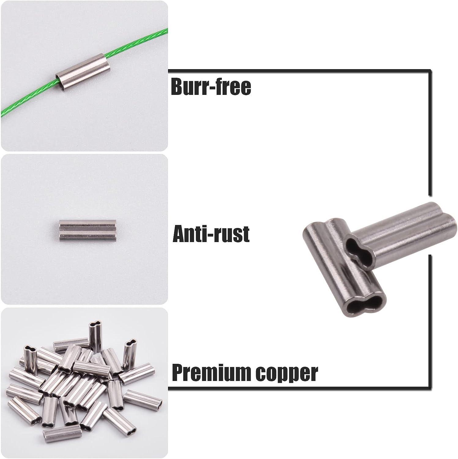 50pcs/set Double Barrel Crimp Sleeves, 100% Copper, Fishing Line Leader  Trace Rigging Tackle Wire