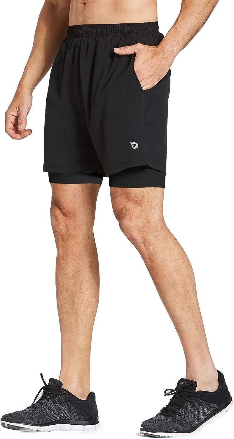 BALEAF Men's 2 in 1 Athletic Running Shorts 5 Quick Dry Lined