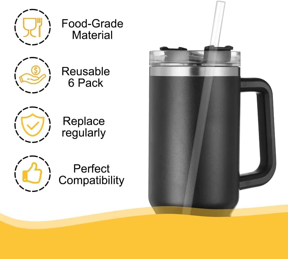 6 Pack Replacement Straws for Stanley 30oz 40 oz Cup Tumbler,Reusable Extra Long Glass Straws with Cleaning Brush, Compatible with Adventure