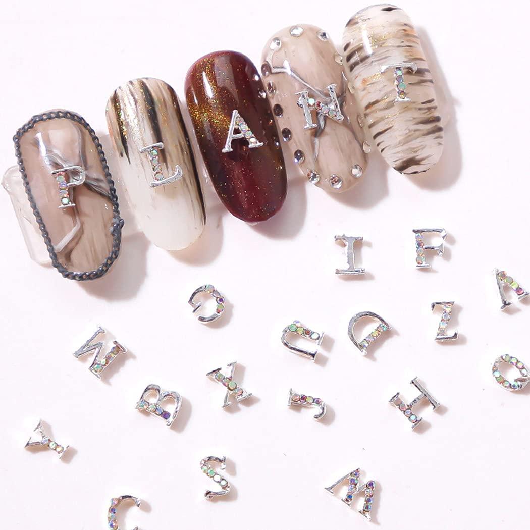 WOKOTO 52pcs Gold And Silver Nail Letter Charms For Nails Letter
