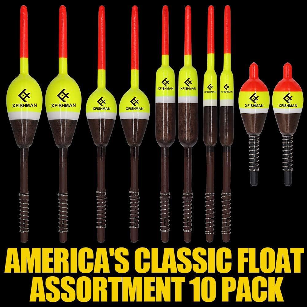 XFISHMAN Balsa-Fishing-Floaters-Spring-Bobbers-Fishing-Kit Tackle Floats  Assortment for Crappie Panfish Walleyes America's Classic Float Assortment  10 Pack