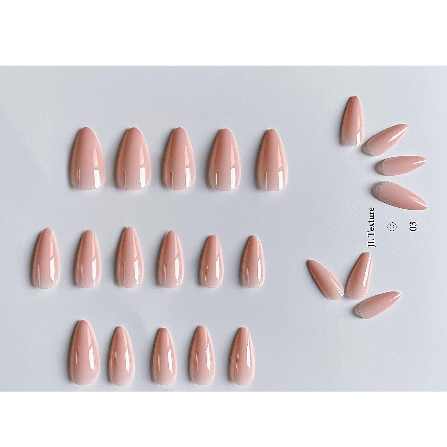 Light Pink Press on Nails Medium Almond,KXAMELIE Pretty Nude Pink Jelly ...