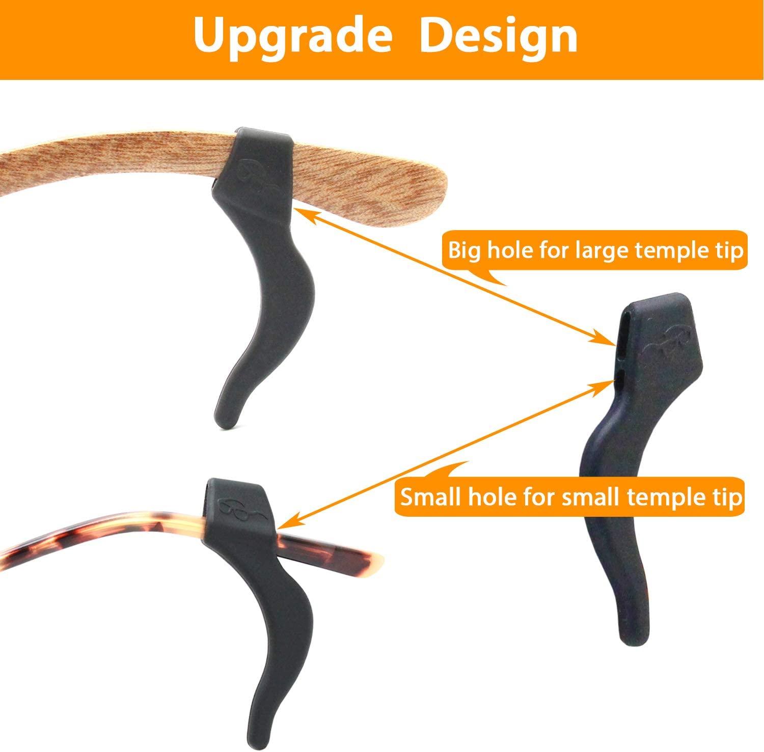 SMARTTOP Upgrade Eyeglass Ear Grips 2 holes design glasses holder Comfort Silicone  Anti-Slip Elastic Eyeglasses Retainers Ear Hook Prevent Eyewear Sunglasses  Spectacles Glasses Slipping(WHITE+BLACK) 10 White+black