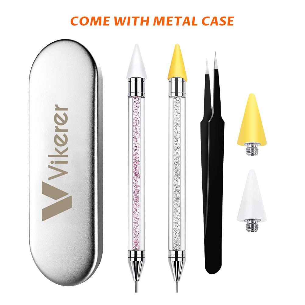 2 Pack Rhinestone Picker Dotting Pen, Dual-Ended Diamond Painting Wax  Pencil Gems Crystals Picker Pen Nail Art DIY Decoration Tool with 1PCS  Tweezer 