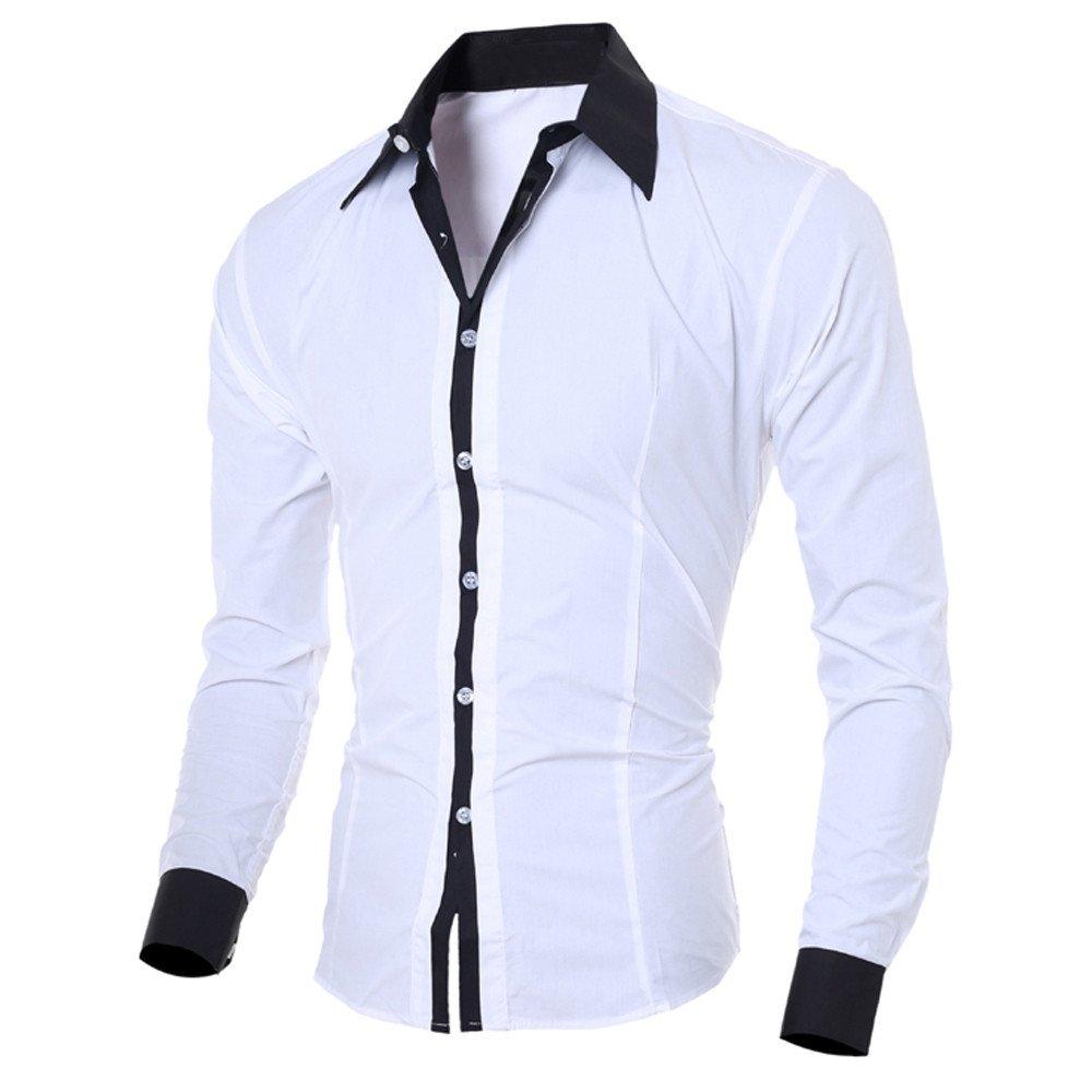 GXLONG Men's Inner Contrast Casual Dress Shirt Long Sleeve Formal