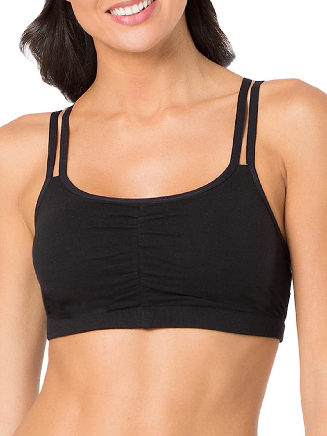 Fruit of the Loom Women's Adjustable Shirred Front Racerback Sports Bra 3  Grey With Black/White/