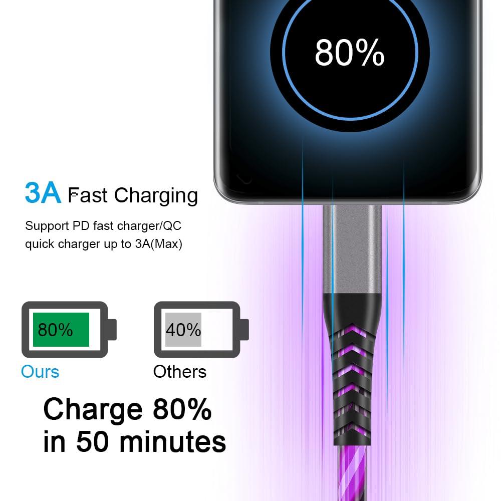  OuTrade USB Type C Cable, 3A LED Light Up Fast Charge
