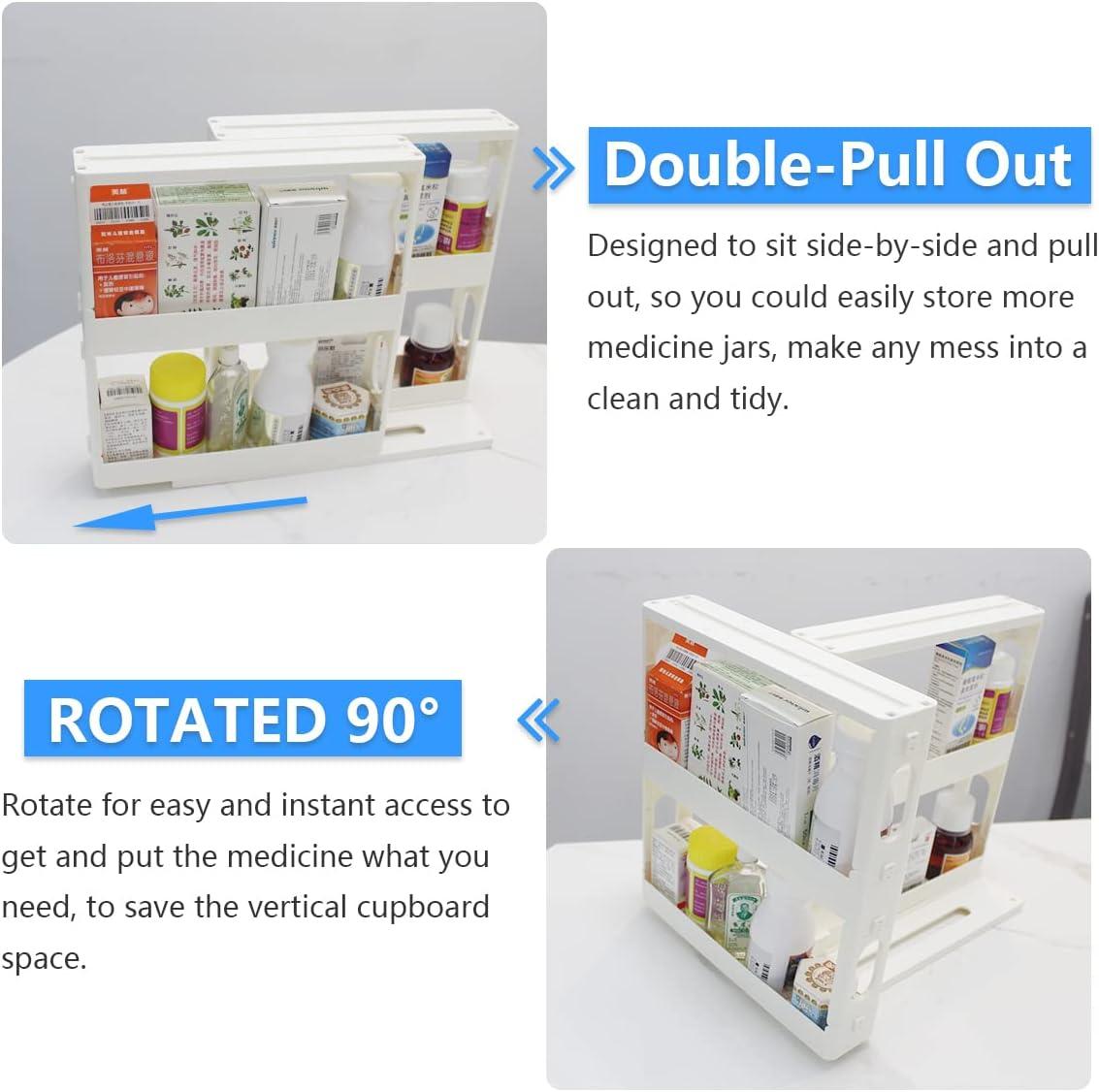 Dutiplus Medicine Organizer 2 Three-Decker Shelves Cabinet Storage Rack  Organizer for Holding Vitamins, Supplements Cosmetics 10.82”H x 5.82”W x