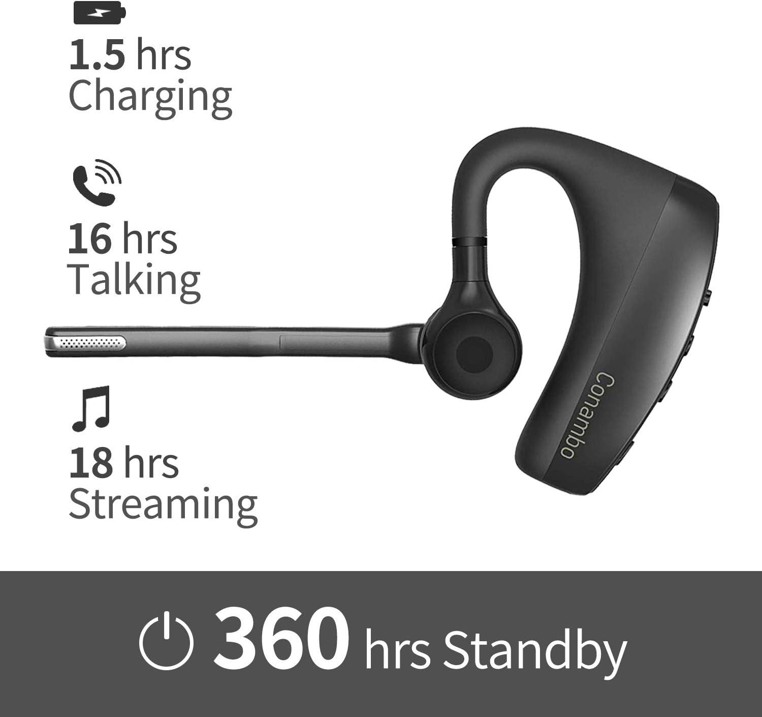 Bluetooth Headset 5.1 With Cvc8.0 Dual Mic Noise Cancelling Bluetooth  Earpiece 16hrs Talktime Wireless Headset Hands-free Earphone For Truck  Driver/of