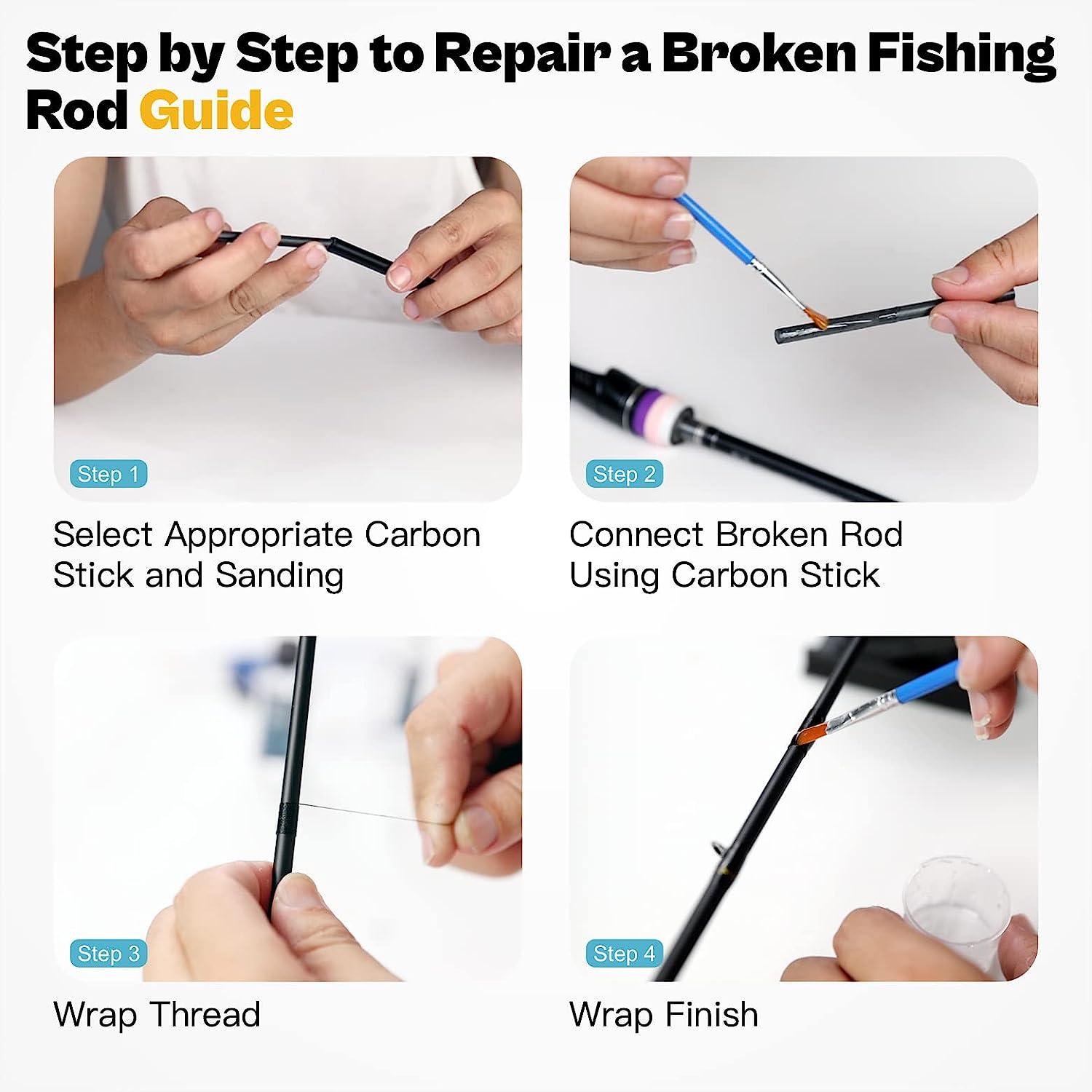 Fishing Rod Repair Kit Complete,All-in-one Supplies with Glue for  Freshwater & Saltwater Broken Fishing Pole Repair with Carbon Fiber Sticks, Rod Building Epoxy Finish Inserts-Kit