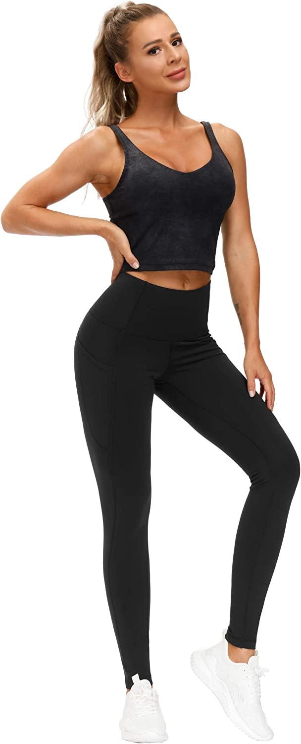 THE GYM PEOPLE Thick High Waist Yoga Pants with Pockets, Tummy Control  Workout Running Yoga Leggings for Women, Black