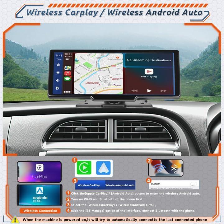 Podofo Portable Car Stereo Wireless Carplay Screen with Dash Cam