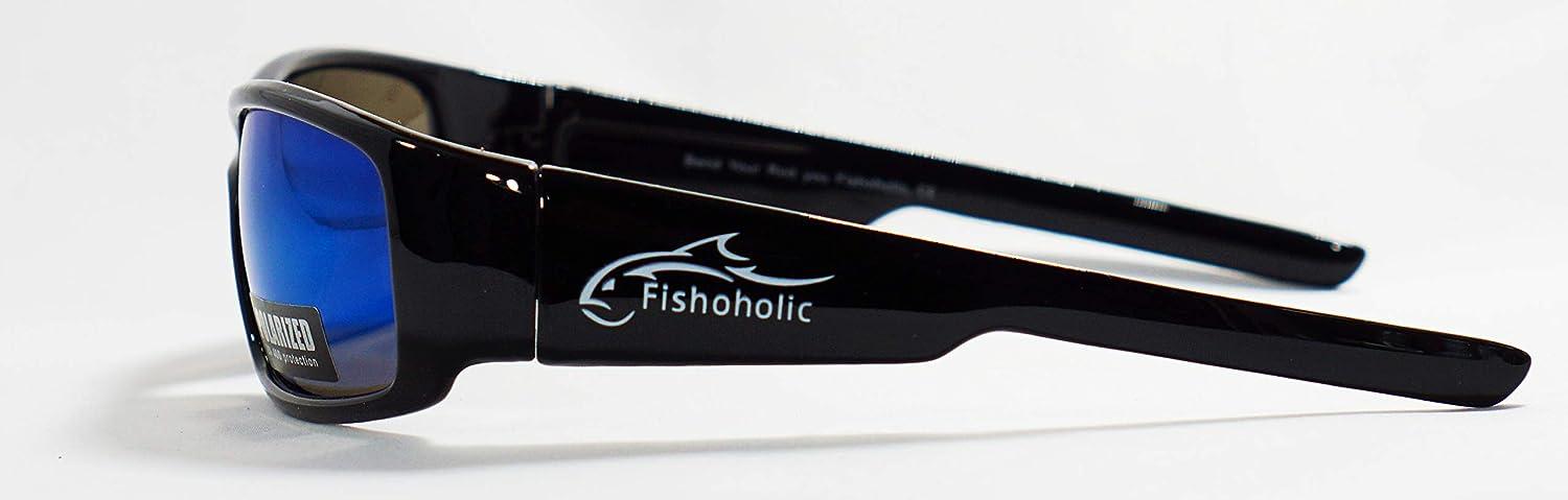 Fishoholic Polarized Fishing Sunglasses -5 Color Options- w Case Pouch UV400  Fishing Gift Gloss Black Blue Mirror
