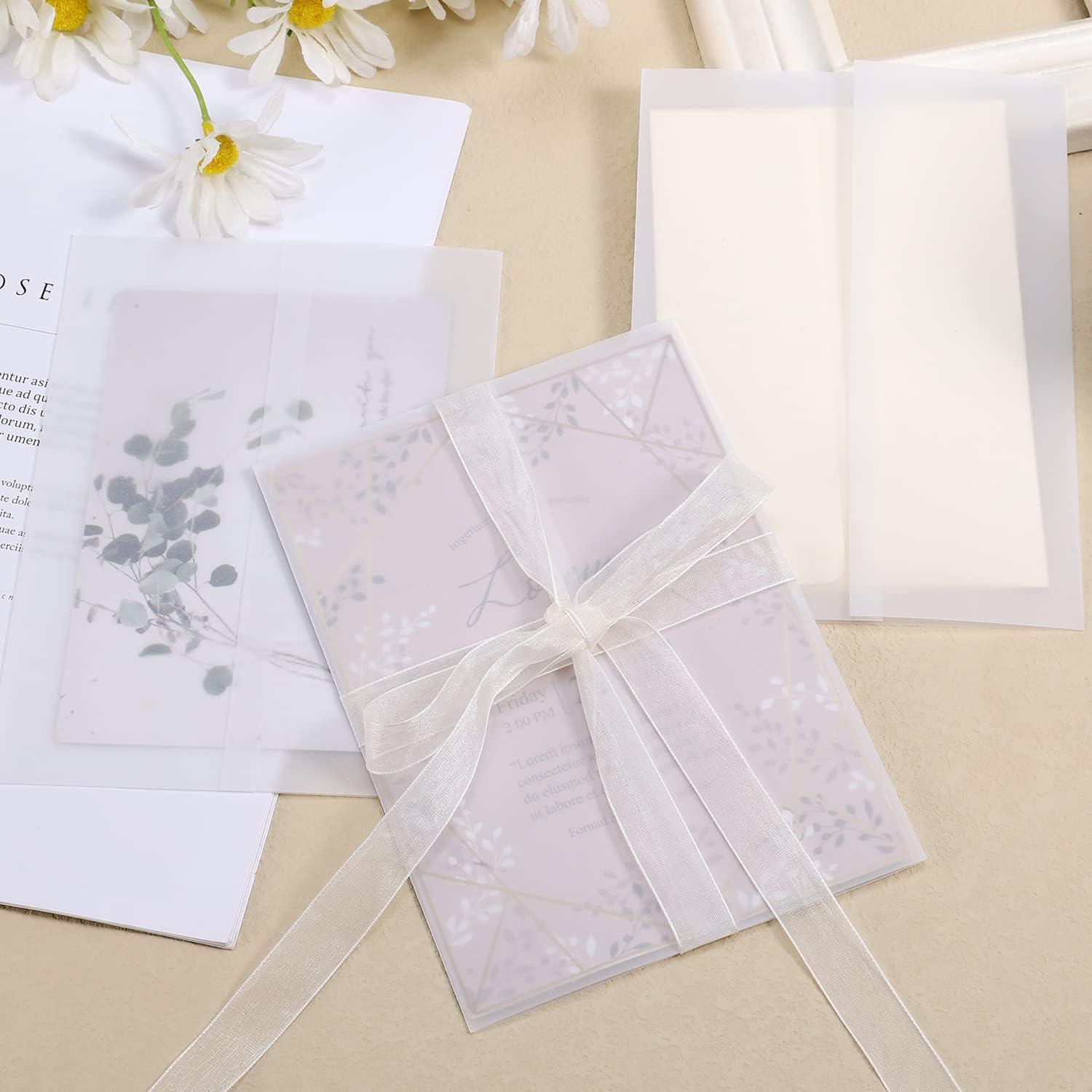 120 Pack Pre-Folded Vellum Jackets for 5x7 Invitations, Ayfjovs 5x7  Transparent Wedding Invitations Vellum Paper Wraps for Wedding Baby Shower